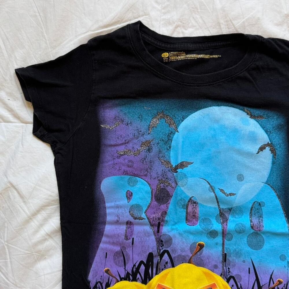 Y2k black halloween pumpkin graphic tee‎ sz sm cotton witchy autumn short sleeve - Picture 2 of 7